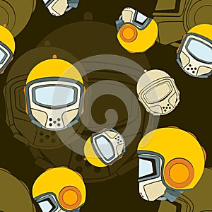 Retro Safety Helmet Vector Illustration With Dark Background Seamless Pattern