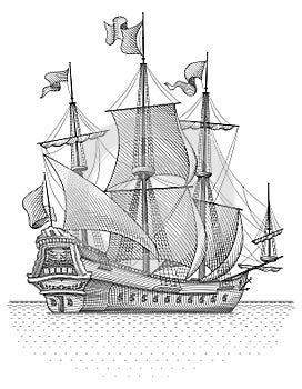 Retro sail ship vector