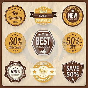 Set of sale badges and sticker retro styled in brown color vector elements