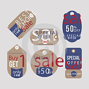 Retro sale tags collection Vector illustration.
