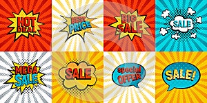 Retro sales icon vector card collection