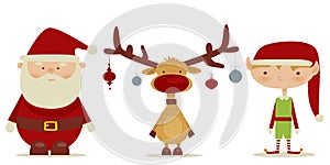 Retro Santa claus, Elf, Rudolph