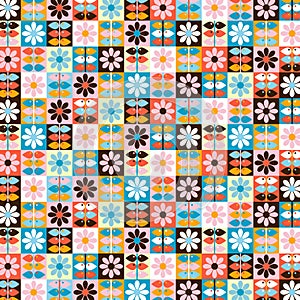 Retro Scandi Style Flowers Mid Century Scandinavian Pattern