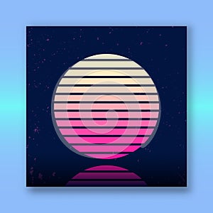 Retro sci-fi background with stylized sun