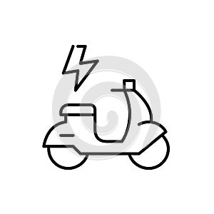 Retro scooter with lightning symbol. Electric transportation. Modern ecology friendly technology. Vector icon