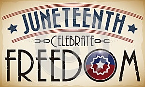 Retro Scroll with Button Promoting Juneteenth and Freedom Celebration, Vector Illustration