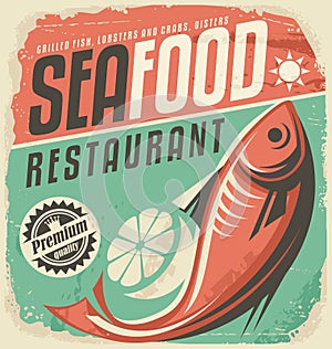 Retro seafood restaurant poster photo