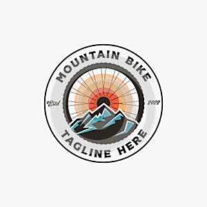 Retro seal emblem badge sun of mountain bike logo design