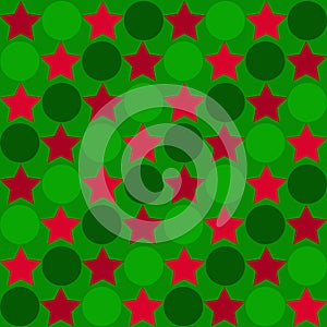 Retro seamless abstract pattern - star alternating circle in christmas festive colors of red and green
