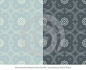 Retro Seamless Background 2 Color Set Curve Dot Line Frame Flower