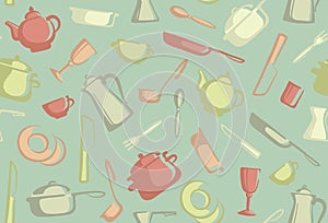 Retro seamless background of kitchen ware