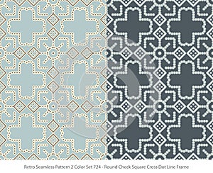 Retro Seamless Pattern 2 Color Set Round Check Square Cross