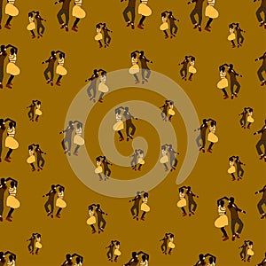 Retro seamless pattern with dancing jazz ethnic people. Couple of lovers.Vector humans