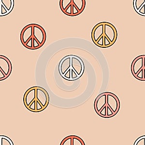 Retro seamless pattern with doodle peace signs