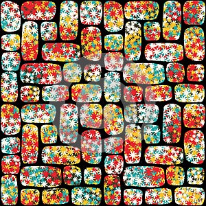 Retro seamless pattern with mosaic of flowers.