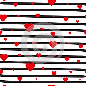 Retro Seamless Pattern Red Hearts On Striped White Background Valentine Day Ornament