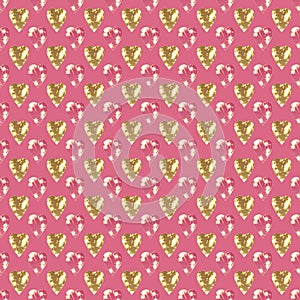 Retro seamless pattern with sparkle glitter hearts background