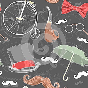 Retro seamless pattern with vintage objects