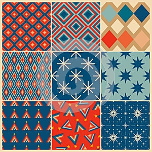 Retro seamless patterns in the style of the 50s and 60s.Mid century patterns