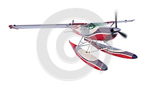 Retro seaplane illustration. 3D render. Propeller is rotating and blurred