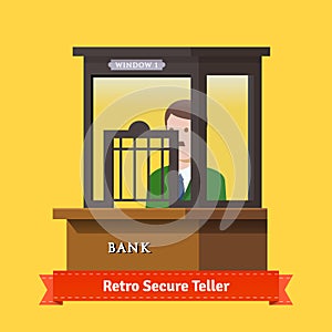 Retro secure caged teller window