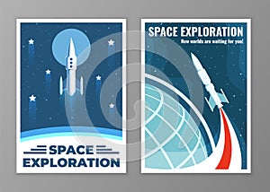 Retro set of galaxy travel posters