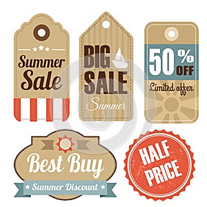 Retro set of summer vintage sale labels,