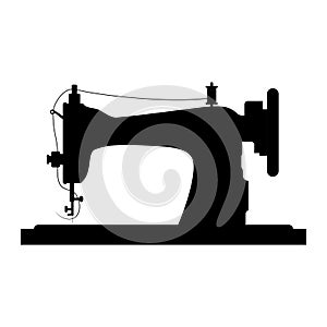 Retro sewing machine icon isolated on white background. Mechanical device for stitching fabric and creating garments