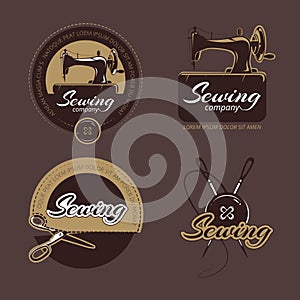 Retro sewing and tailoring vector logo, labels badges set