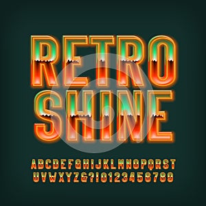 Retro Shine alphabet font. Neon glowing letters and numbers.