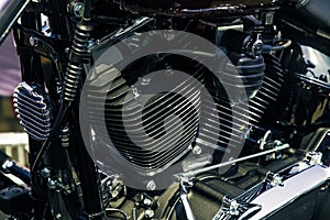 Retro shiny chrome motorcycle moto engine