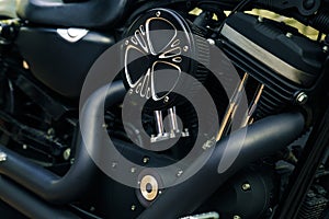 Retro shiny chrome motorcycle moto engine image.