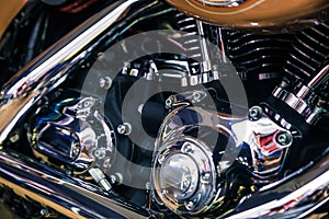 Retro shiny chrome motorcycle moto engine image.