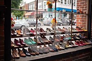 retro shoes neatly arranged in a shop window
