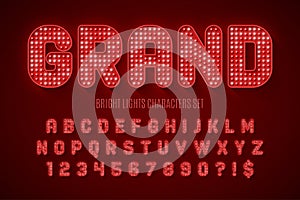 Retro show alphabet design, cabaret, LED lamps letters and numbers