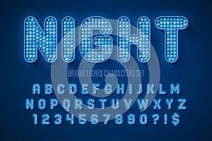 Retro show alphabet design, cabaret, LED lamps letters and numbers