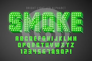 Retro show alphabet design, cabaret, LED lamps letters and numbers.