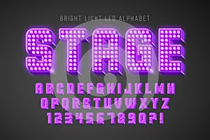 Retro show alphabet design, cabaret, LED lamps letters and numbers.