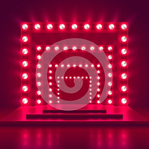 Retro show stage with light frame decoration. Game winner casino vector background photo