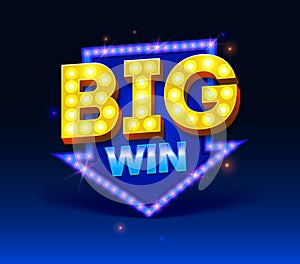 Retro sign with lamp Big Win banner. Vector illustration design with poker, slot machines, playing cards, slots and