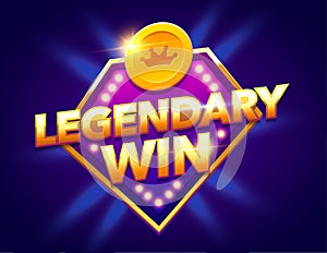 Retro sign with lamp Legendary Win banner. Vector illustration design with poker