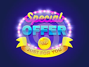 Retro sign with lamp Special offer badges.Special offer illustration. Vector illustration