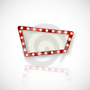 Retro Sign. Signboard with shiny lights and reflection. Vector illustration isolated on white background