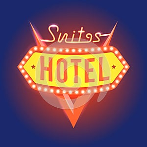 Retro Signboard with Light Text of Suites Hotel