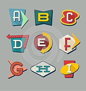 Retro signs alphabet. Letters on vintage style signs