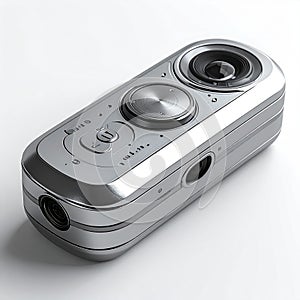 Retro Silver Point-and-Shoot Digital Camera on White Background
