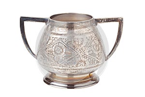 Retro silver sugar bowl, isolated