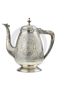 Retro silver teapot, jug isolated