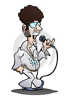 Retro singer dancing on white