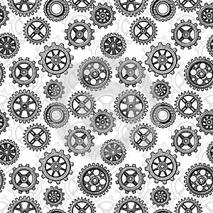 Retro sketch mechanical gears seamless pattern design